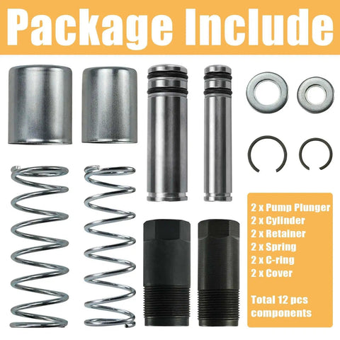 Image showing components of the 3 Ton Hydraulic Floor Jack Dual Pump Piston Plunger Kit Replacement Parts For Bigger And Smaller Low Side Plungers DIY Ready Rebuild For Dual Pump Jacks Wide Compatibility With Most 3 Ton Floor Jacks, including springs, pumps, and covers.