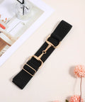 Elastic Equestrian Belt For Women With Wide Horse Riding Strap And Buckle Dope Gear Versatile Black Belt shown on beige surface