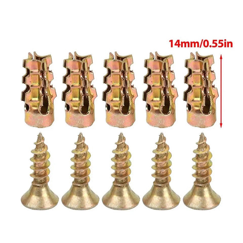 Beefy Concrete Anchors and Screws Kit for Hollow Wall Drywall Fasteners 50 Sets showing galvanized iron tubes and screws
