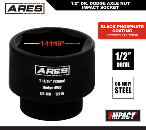 Dodge Axle Nut Socket One And Eleven Sixteenths Inch One Half Inch Drive Chrome Moly Impact Rated Tool for Dana Axles