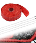 Badass Titanium Fiberglass Exhaust Heat Wrap 16 4 Ft Thermal Insulation For Cars Trucks And Motorcycle Engines Handles 2000 Degrees With Beefed Up Steel Cables In Red, roll with steel cables.