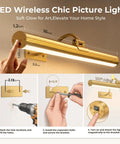 Gold Wireless Picture Lights For Wall Art 2 Pack Rechargeable Wall Spots With Led Battery Screen Dimmable Gallery Bulbs installation guide