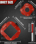 Router Corner Radius Template Set for Woodworking, Pro Grade Red Aluminum Jig dimensions and guide pin, R10 to R50 templates