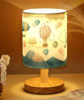 Hot Air Balloon Kids Table Lamp With Linen Shade And Wood Base For Bedroom Nightstand Or Living Room Kid Friendly Cartoon Nursery Light For Boys And Girls Safe Round Base Ideal Bedside Lamp