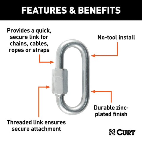 Heavy Duty Threaded Quick Link Trailer Safety Chain Hook Carabiner Clip 5/16 Inch Diameter Zinc Coated Steel Rig Tow Hardware Badass And Reliable Daily Setup