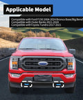 Front view of red truck with Light Blue Rugged Silicone Tow Hook Cover Set 2Pcs Fits Ford F150 2004 2024 Bronco and Tundra