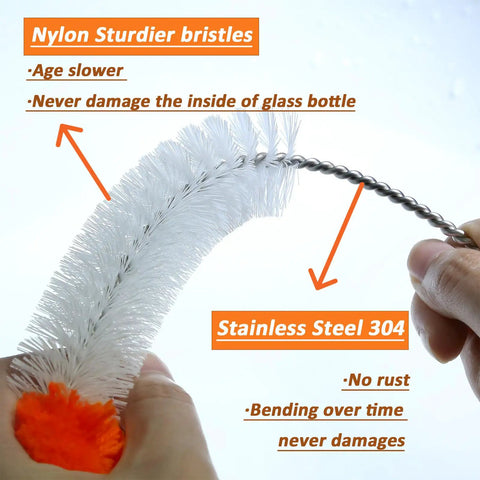 Hummingbird Feeder Cleaner Brush Bendable Bottle Brush With Gentle Bristles And Soft Tip For Narrow Neck Water Bottles Glass And Plastic Bottles Stainless Steel 304 Durable Cleaning Tool 10.24 Inches Long, stainless steel 304 handle with nylon bristles