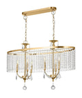 Lit 6 Light Gold Crystal Chandelier With K9 Crystals And Warm Gold Frame, pendant light with six E12 bulbs, 36 inch