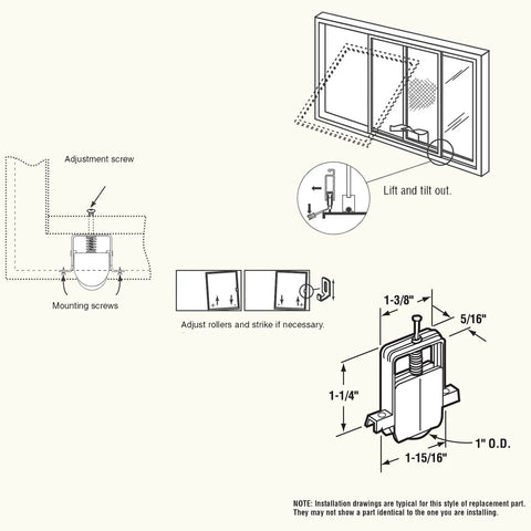 Installation diagram for Four Pack Sliding Screen Door Tension Springs Replaces B 691 And B 695 Hella Sturdy Nylon Roller Replacement.