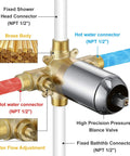 All In One Shower Faucet Set With Tub Spout And Chrome Trim Kit Pressure Balanced Valve Dual Function 5 Spray Touch Clean Handheld Shower Head Polished Chrome Finish featuring brass body, fixed connectors, and pressure balance valve