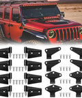 Heavy Duty Four Door Hinge Assembly Kit For 2007 To 2018 Jeep Wrangler JK JKU Unlimited includes black aluminum hinges and mounting hardware.