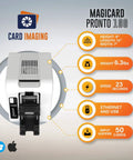 Single Side ID Card Printer Bundle With Ribbon 100 PVC Cards Card Imaging Software Web Camera Free Tech Support Front And Back Printing Ready By Reinsert Easy Setup Card Maker Kit showing dimensions and features.
