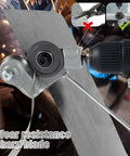 Close-up of Electric Drill Plate Cutter Shear Pro Attachment For Sheet Metal Cutting with sparks flying, highlight on tool install.