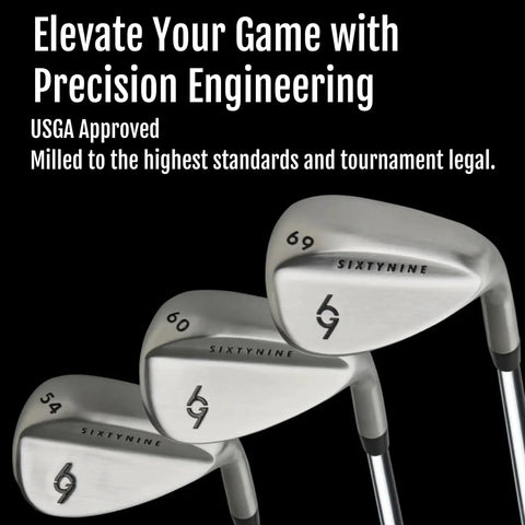 69 Degree Golf Wedge Set For Men With 35 Inch Stepped Steel Shaft Right Handed 54 60 69 Loft Wedges displayed on black background
