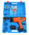 Heavy Duty Automatic Rebar Tying Machine For Construction Sites Fast Electric Handheld Steel Bar Tool With Cordless Battery Power, kit with batteries and manual.