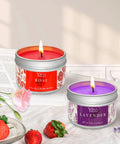 Lit rose and lavender scented candles in tins from Beginner Friendly Candle Making Kit for Adults With Soy Wax 480g Wax Melter Fragrance Oils