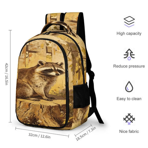 Raccoon Printed Unisex Backpack With Large Capacity, Durable Polyester Daypack For School, Travel And Everyday Use, 42cm tall
