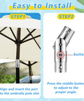 2 Pack Patio Umbrella Pole Replacement Parts for 1.5 Inch Diameter Poles with Push Button Tilt Installation Steps.