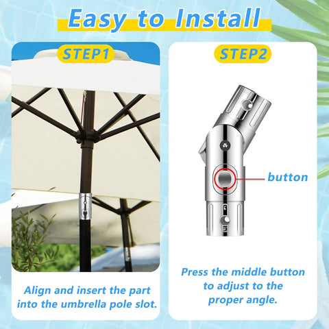 2 Pack Patio Umbrella Pole Replacement Parts for 1.5 Inch Diameter Poles with Push Button Tilt Installation Steps.