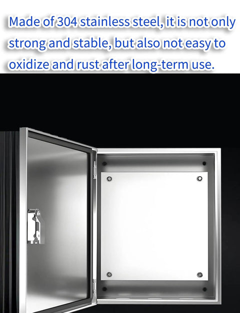 Open 304 stainless steel junction box showing rugged enclosure for EV chargers CCTV control panels 800x250x600 mm