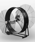 Heavy Duty 48 Inch Industrial Floor Fan Commercial Air Circulator With Silent Motor And 45 Degree Tilt, side view with aluminum blades.