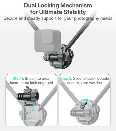Neck Mount For Action Cameras With Chest Mount, POV Stabilizer, showing dual locking mechanism for stability and security.