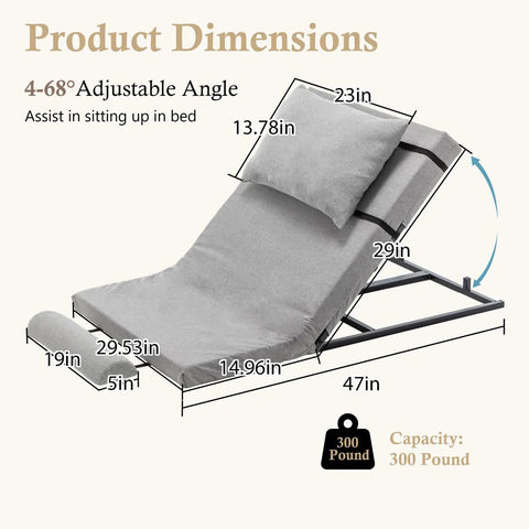 Ultimate Electric Adjustable Bed Backrest Lift Assist With Smooth Remote Recline From 4 To 68 Degrees dimensions 4-68° adjustable angle, 300 lbs capacity