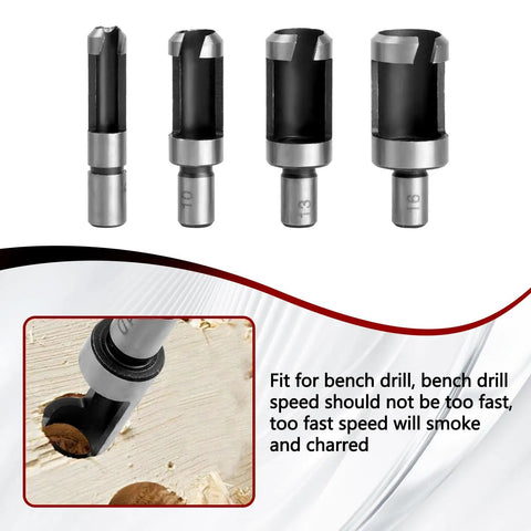8 Pack Plug Cutter Drill Bit Set With Straight And Tapered Cutters For DIY Woodworking Projects Four Sizes Hex Shank Black Finish