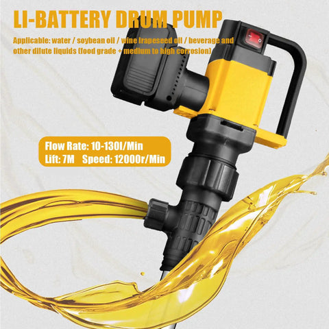 Heavy Duty 1000W Electric Drum Pump With 36V Rechargeable Battery For Fast Fuel Transfer Of Diesel Kerosene Water Includes Hose High Flow 130L Per Min And 7M Lift Power Brushless Motor