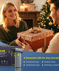 Couple exchanging gifts with Powerful 130000 RPM Turbo Brushless Air Duster with Aluminum Alloy Body and Fast Charging for home use