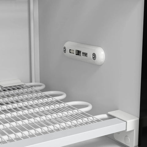 Interior view of the Slick Commercial Display Freezer With 6.5 Cubic Feet Capacity and 17 Inch Slim Profile showing wire shelving and back panel details.