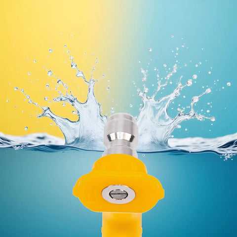 Front view of Yellow Washer Nozzle Tip For Home Pressure Washers High Pressure Lightweight And Beefy Durable Sprayer Attachment