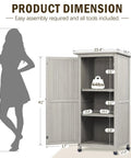 Dimension diagram of Wooden Outdoor Storage Cabinet And Vertical Garden Tool Shed with waterproof roof and 2 shelves.