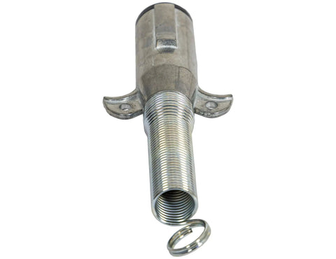 Buyers Products Tc2012 2-Way Zinc Trailer Electrical Connector Plug close-up view with spring, showcasing durable die-cast alloy construction.