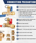 Connection instructions for Essential Tankless Water Heater Valve Kit with brass ball valves and fittings for plumbing.
