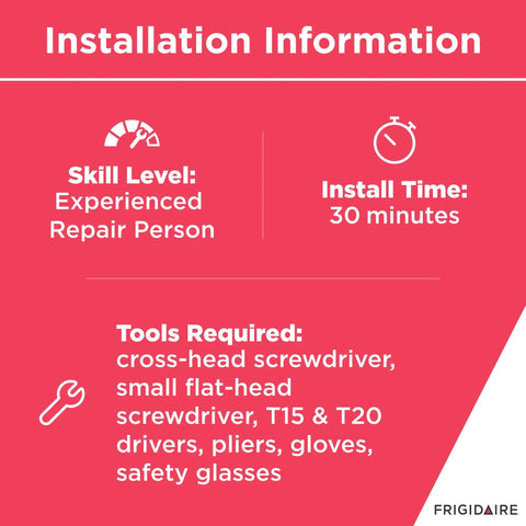 Installation instructions for Drain Pump Replacement For Dishwashers A00044305, tools and time requirements listed