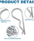 Product detail showing 8Pcs Spring Locking Pin Set For Riding Lawn Tractors Beefy Cotter Hitch Clips, stainless steel qualities.