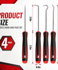 4 Piece Hook and Pick Set for O Ring, Seal and Gasket Removal with Slim Tips and Non Slip Grips for Tight Automotive Spaces, 3.0-6.5in