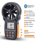 BT100APP Wireless Bluetooth Anemometer Handheld Wind Speed Meter With Temperature Wind Chill And Air Velocity Readings In Five Units Meters Per Second Kilometers Per Hour Feet Per Minute Knots Miles Per Hour And Battery Power Display For On The Go, handheld black plastic