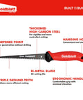 Goldblatt drywall saw side view with 6-inch jab blade and red ergonomic handle.