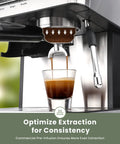 Next Level Espresso Machine With Built In Burr Grinder, 20 Bar Killer Coffee Maker For Homemade Cappuccinos brewing espresso shot.