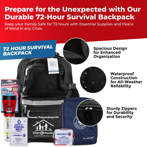 All-In-One Emergency Survival Kit For Four People With 72-Hour Supply Pack Including Food, Water, 85-Piece First Aid Kit