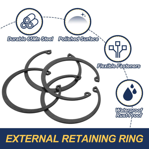 72 Mm Internal Retaining Ring Set With Four C Clip Circlips in 65Mn Steel, shown with waterproof and rust-proof features