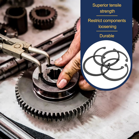 Mechanic uses 72 Mm Internal Retaining Ring Set With Four C Clip Circlips In 65Mn Steel For Automotive Grooved Shafts