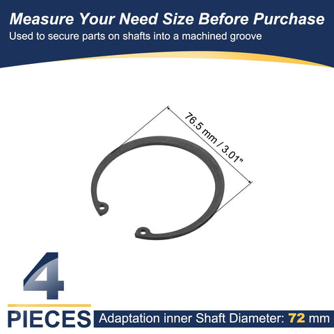 72 Mm Internal Retaining Ring Set With Four C Clip Circlips In 65Mn Steel For Automotive Grooved Shafts Diagram