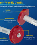 Close-up of Pro Grade Bearing Race And Seal Driver Kit With 9 Adapters And Heavy Duty Handle, featuring labeled components