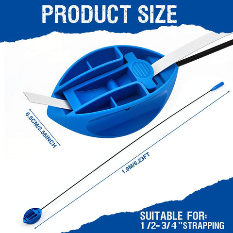 74 Inch Flexible Pallet Strap Feeder For Half To Three Quarter Inch Polyethylene Strapping With Stick Guide Through Pallets The Workhorse For Quick Pack Jobs In Warehousing And Logistics, shown with product dimensions