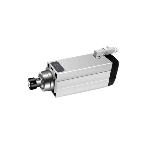 7.5KW Square Air Cooled Spindle Motor For CNC Machines, beefy alloy steel build, no flange, wide voltage 220V or 380V, smooth high torque.