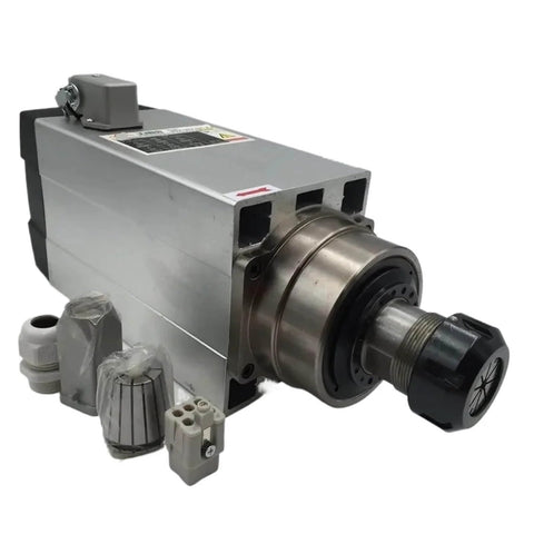 380V 7.5KW Spindle Motor Air Cooled with 4 Bearings, ER32 Chuck Kit for CNC Machines, visible parts and connectors