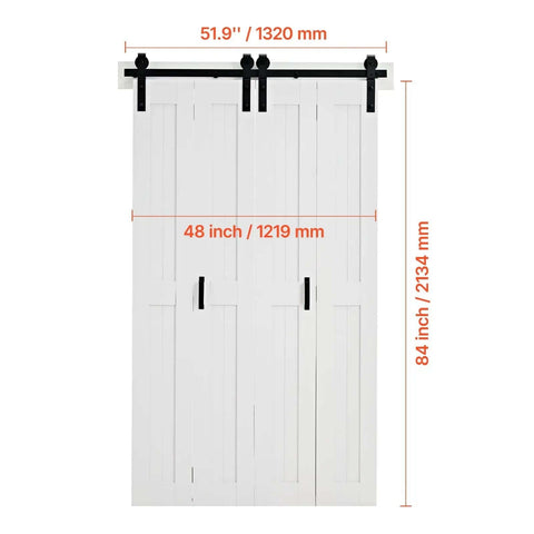 Bifold Barn Door 48x84 Inches MDF Panels Sliding Closet Doors With Header Board And Hardware Kit Included Easy Install